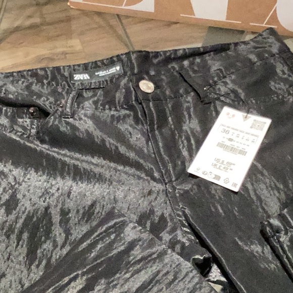 NWT. Zara. Satin Pants. Black shimmer. 30” waist. Bootcut. Gorgeous! - Picture 5 of 8